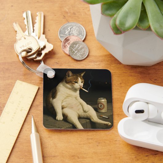 Sigaretten Kitten Grappige Roken Kat Gen Z Meme Sleutelhanger (Bureau)