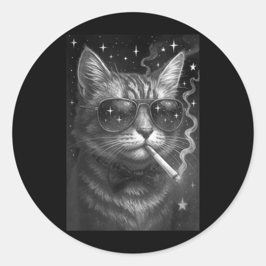 Sigarettenkitten Grappig Roken Kat Meme Stompzinni Ronde Sticker (Voorkant)