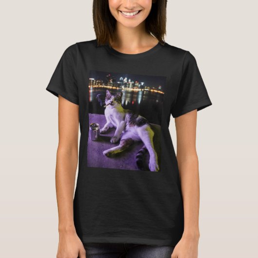 Sigarettenkitten Grappig Roken Kat Meme Stompzinni T-shirt (Voorkant)