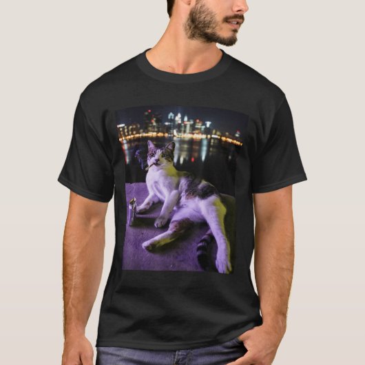 Sigarettenkitten Grappig Roken Kat Meme Stompzinni T-shirt (Voorkant)