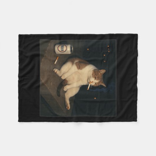 Sigarettenkitten Grappig Roken Kat Meme Stud Fleece Deken (Voorkant (Horizontaal))