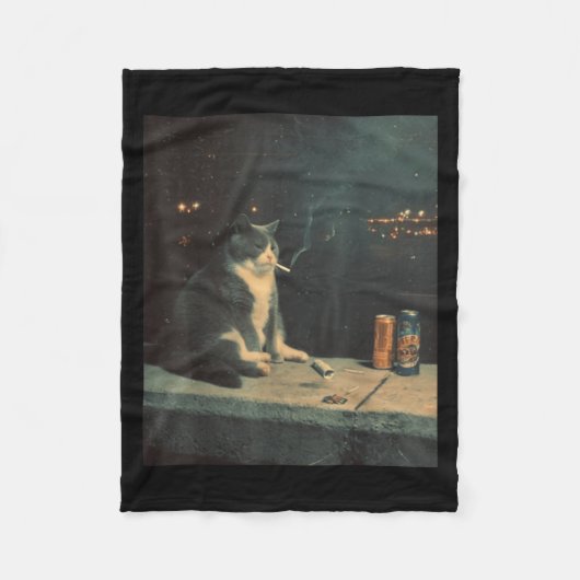 Sigarettenkitten Grappig Roken Kat Meme Stud Herse Fleece Deken (Voorkant)