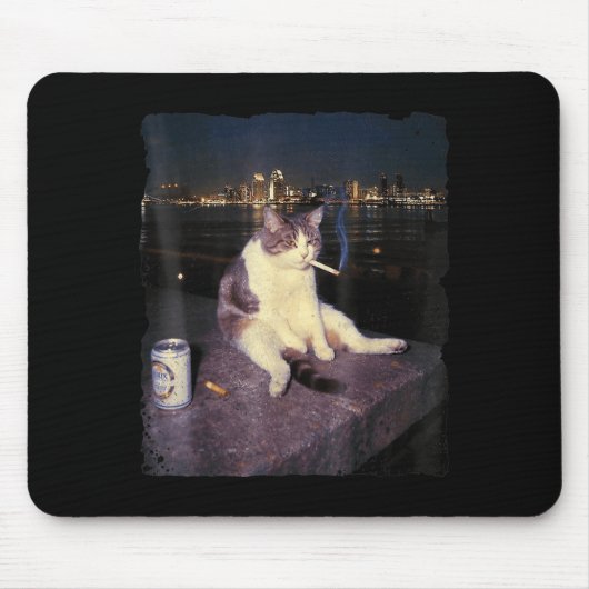 Sigarettenkitten Grappig Roken Kat Meme Stud Herse Muismat (Voorkant)