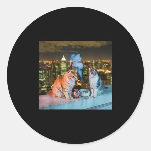 Sigarettenkitten Grappig Roken Kat Meme Stud Herse Ronde Sticker (Voorkant)