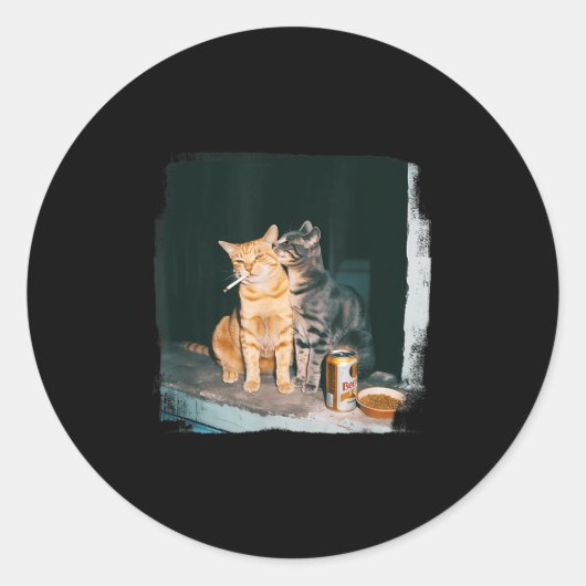 Sigarettenkitten Grappig Roken Kat Meme Stud Herse Ronde Sticker (Voorkant)
