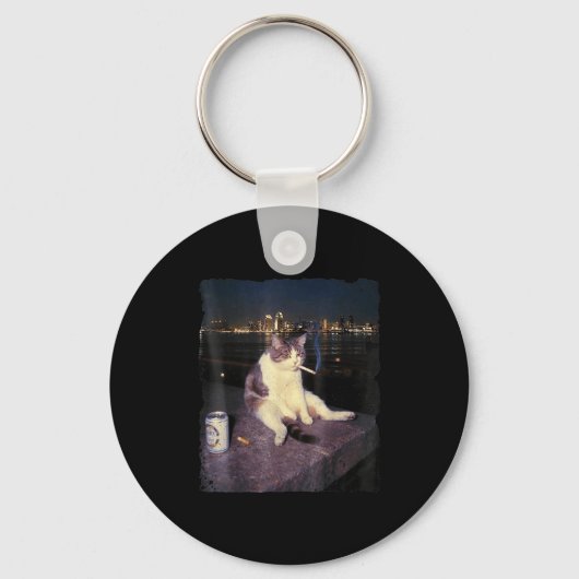Sigarettenkitten Grappig Roken Kat Meme Stud Herse Sleutelhanger (Voorkant)