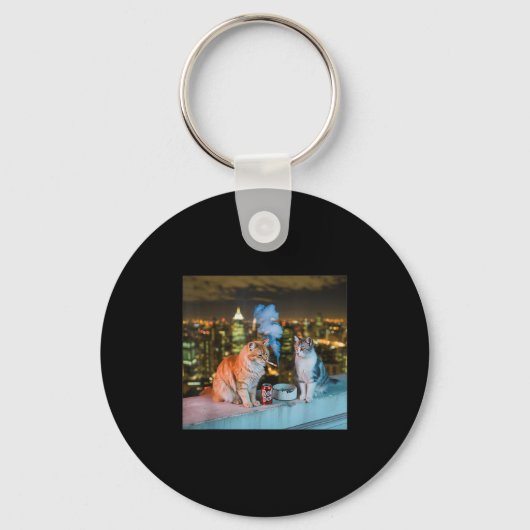 Sigarettenkitten Grappig Roken Kat Meme Stud Herse Sleutelhanger (Voorkant)