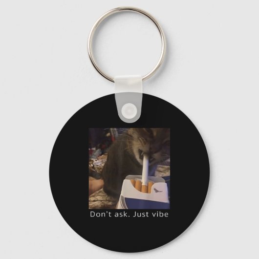 Sigarettenkitten Grappig Roken Kat Meme Stud Herse Sleutelhanger (Voorkant)