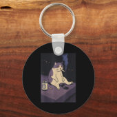 Sigarettenkitten Grappig Roken Kat Meme Stud Herse Sleutelhanger (Voorkant)