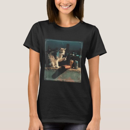 Sigarettenkitten Grappig Roken Kat Meme Stud Herse T-shirt (Voorkant)