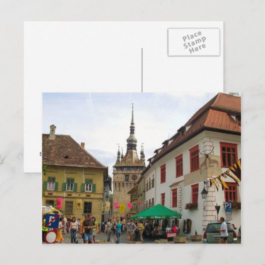 Sighisoara, CLocktower en toeristen Briefkaart (Voorkant / Achterkant)
