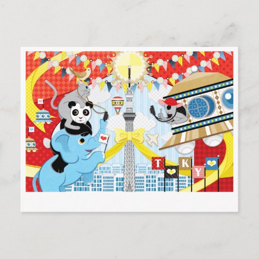 Sightsee of alien and animals in Tokyo (Remake) Briefkaart (Voorkant)