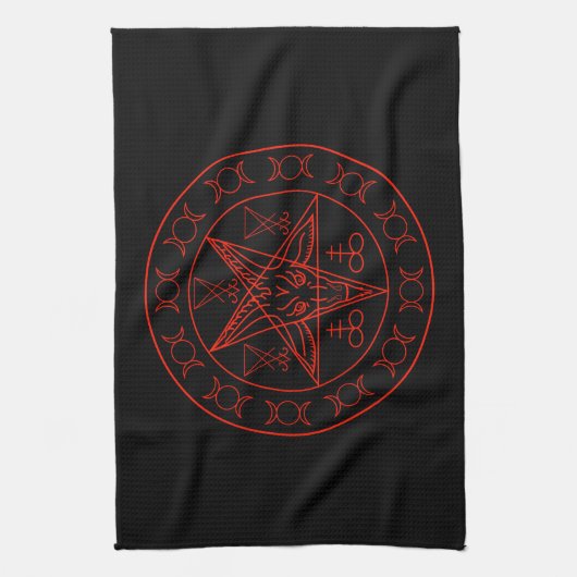 Sigil of Baphomet triple moon and sigil of lucifer Theedoek (Verticaal)