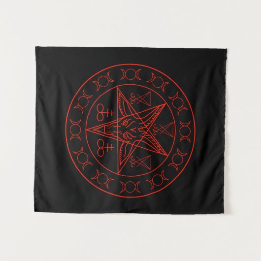 Sigil of Baphomet triple moon and sigil of lucifer Wandkleed (Voorkant (horizontaal))