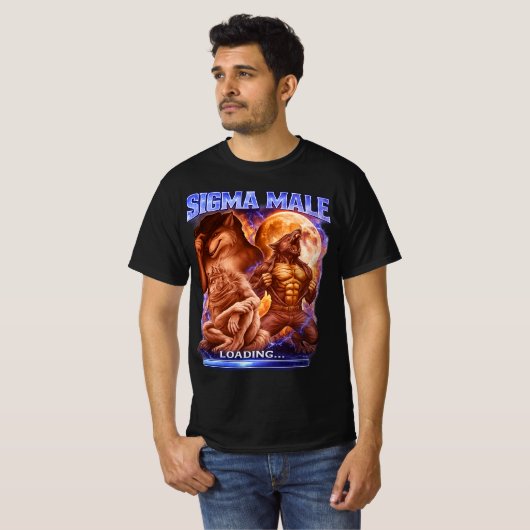 Sigma Man Loading... Alpha Wolf Meme T-shirt (Voorkant volledig)