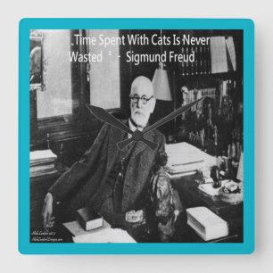 Sigmund Freud & Famous Cat Quote Wall Clock Vierkante Klok