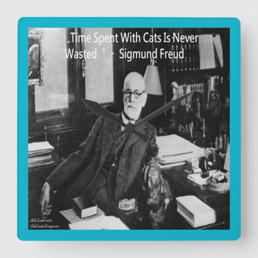 Sigmund Freud & Famous Cat Quote Wall Clock Vierkante Klok (Voorkant)