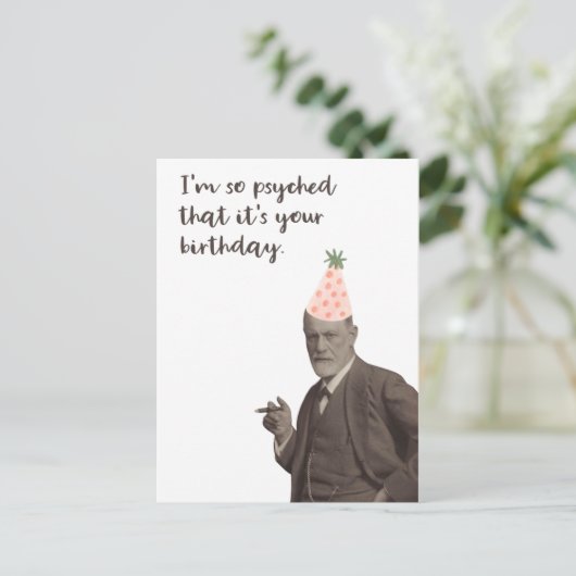 Sigmund Freud Funny Psyched Birthday Briefkaart (Staand voorkant)