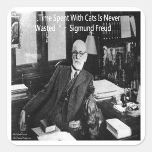 Sigmund Freud in zijn kantoor & Grappige kat citaa Vierkante Sticker