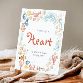Sign a Heart | Coastal Ocean Beach Bridal Shower Reclamebord Met Voetstuk