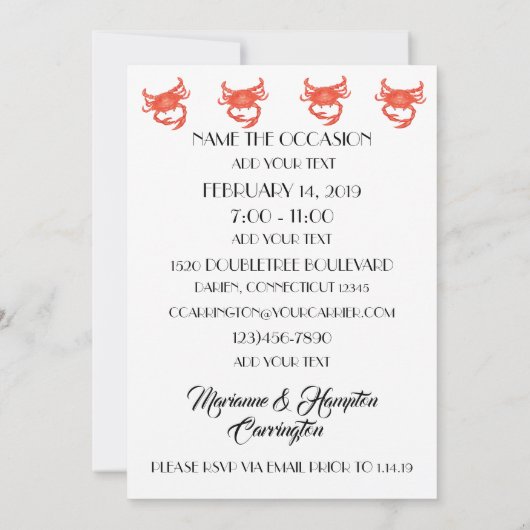 Sign Crab Boil Party Invitation Kaart (Achterkant)