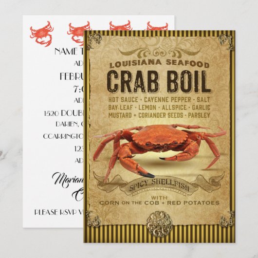 Sign Crab Boil Party Invitation Kaart (Voorkant / Achterkant)