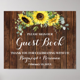 Sign Guest Book Wedding Sunflower Greenery Sign Poster