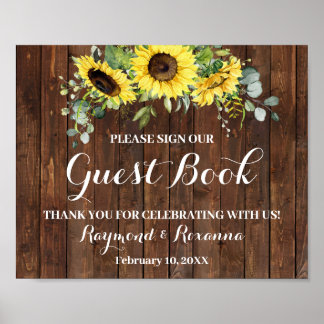 Sign Guest Book Wedding Sunflower Greenery Sign Poster