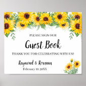 Sign Guest Book Wedding Sunflower Greenery Sign Poster (Voorkant)