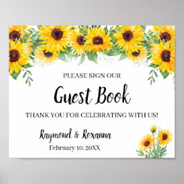 Sign Guest Book Wedding Sunflower Greenery Sign Poster
