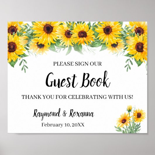 Sign Guest Book Wedding Sunflower Greenery Sign Poster (Voorkant)