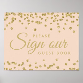 Sign Guestbook Gold Faux Glitter Confetti Blush Poster