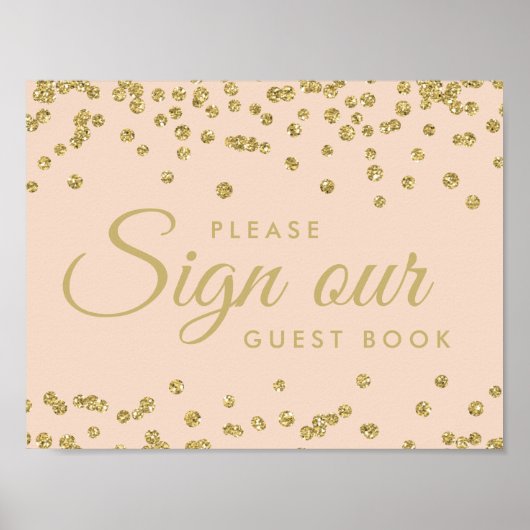 Sign Guestbook Gold Faux Glitter Confetti Blush Poster (Voorkant)