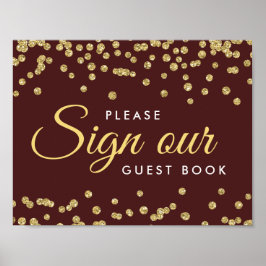 Sign Guestbook Gold Faux Glitter Confetti Marsala Poster