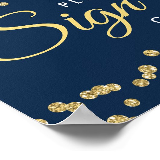 Sign Guestbook Gold Faux Glitter Confetti Navy Poster (Hoek)