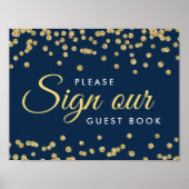 Sign Guestbook Gold Faux Glitter Confetti Navy Poster (Voorkant)
