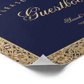 Sign Guestbook Navy Blue Gold Rozen Weddenschap Poster (Hoek)