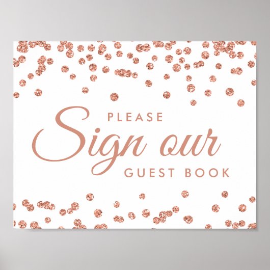 Sign Guestbook Roos Gold Glitter Confetti White Poster (Voorkant)
