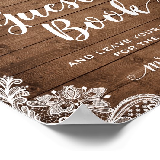 Sign Guestbook Rustic Floral String Lights Lace Poster (Hoek)