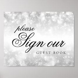 Sign Guestbook Silver Shimmer Lights Poster