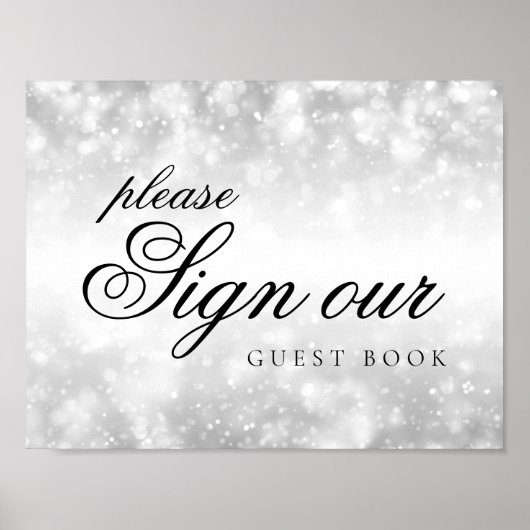 Sign Guestbook Silver Shimmer Lights Poster (Voorkant)