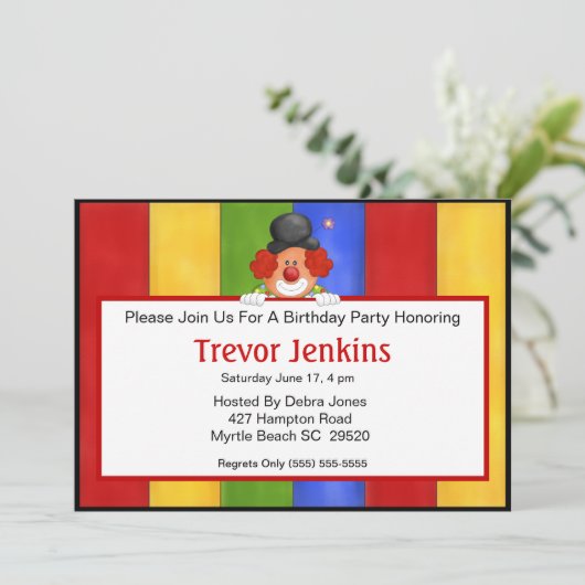 Sign Holding Clown Birthday Invitation Kaart (Staand voorkant)