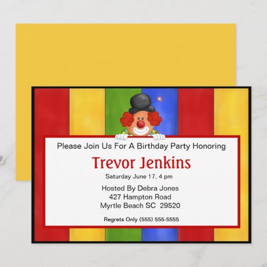 Sign Holding Clown Birthday Invitation Kaart (Voorkant / Achterkant)