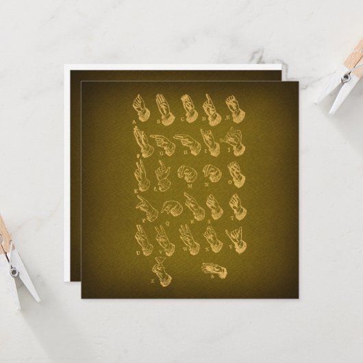 Sign Language Alphabet Antiek Art Green Kaart (Voorkant / Achterkant in situ)
