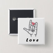 Sign Language Love Vierkante Button 5,1 Cm (Voorkant /achterkant)