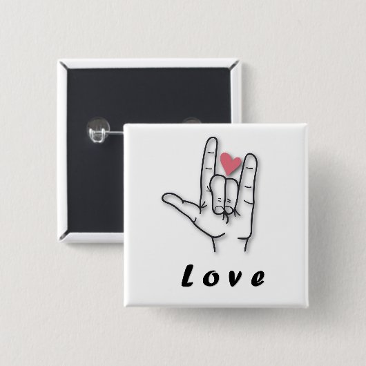 Sign Language Love Vierkante Button 5,1 Cm (Voorkant /achterkant)