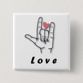 Sign Language Love Vierkante Button 5,1 Cm (Voorkant)