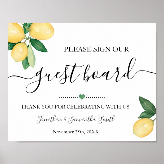 Sign Our Guest Board Wedding Reception Lemons Sign Poster (Voorkant)