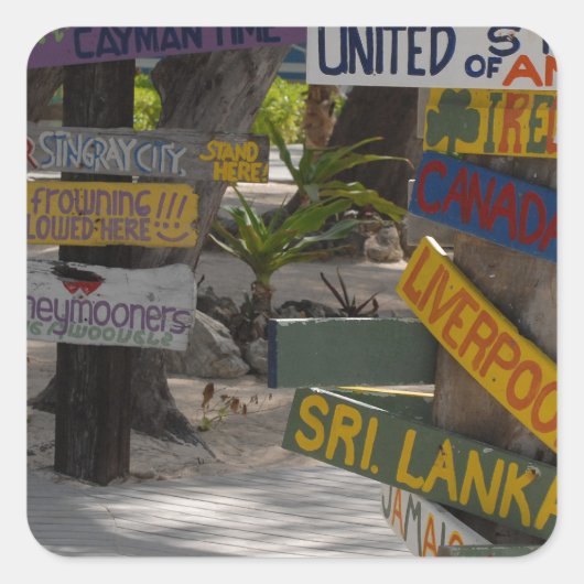 Sign Post Rum Point Grand Cayman Vierkante Sticker (Voorkant)
