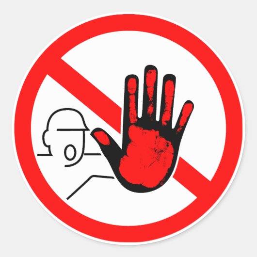 sign stop trespassing hand blood ronde sticker (Voorkant)